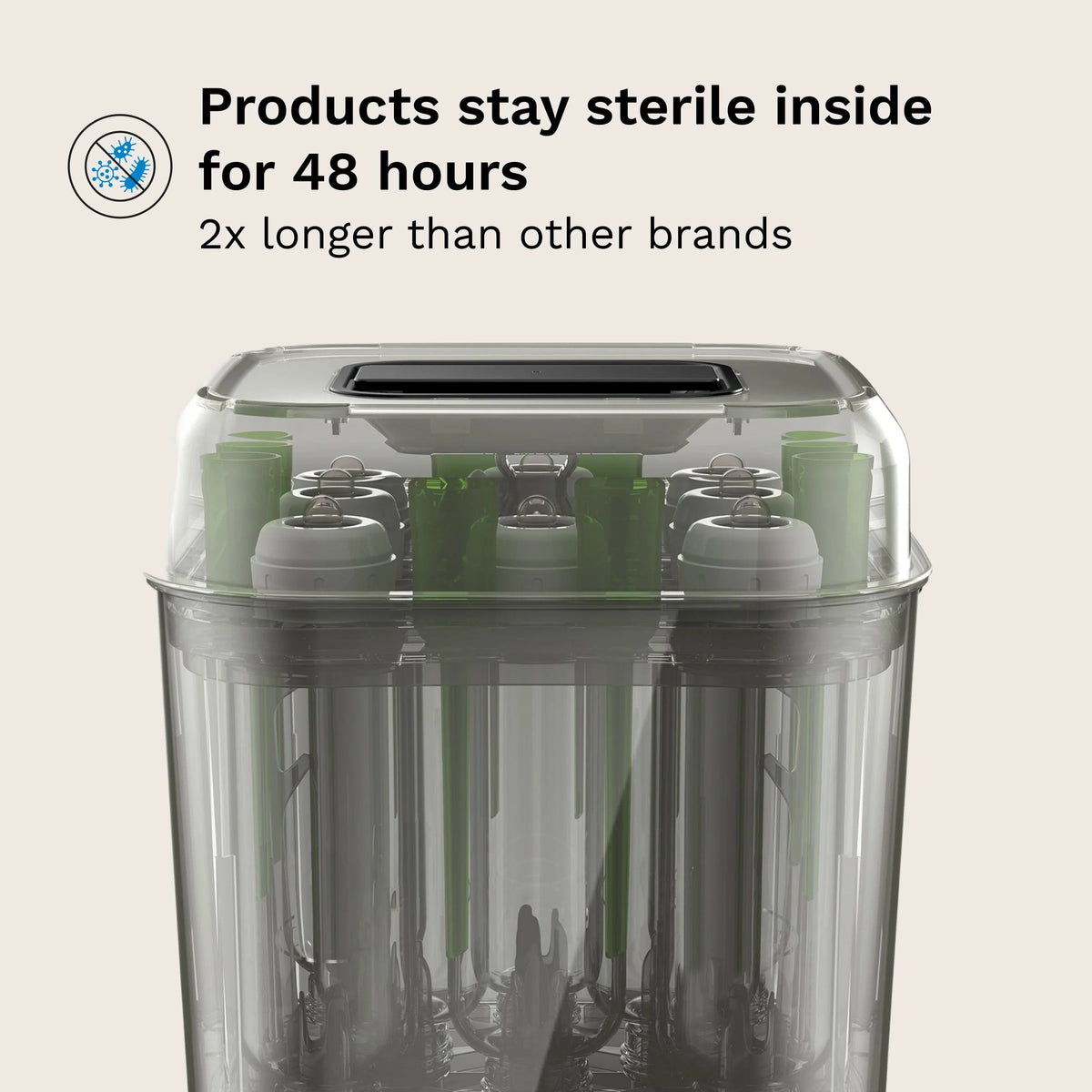 babybrezza sterilizer and dryer with clear lid and internal racks
