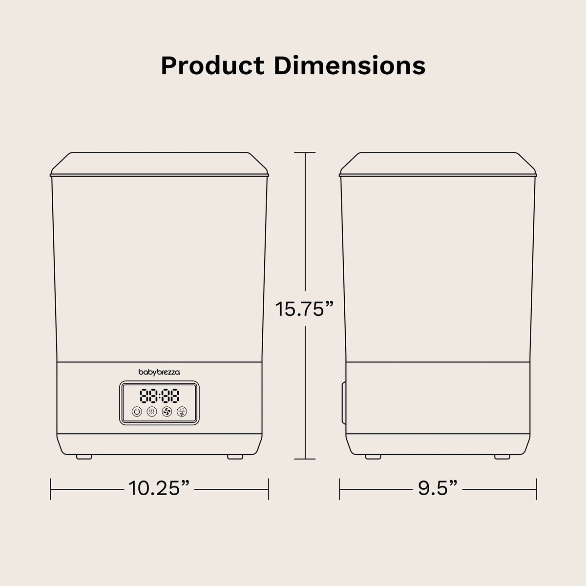 Bottle sterilizer and dryer product dimensions diagram with measurement lines