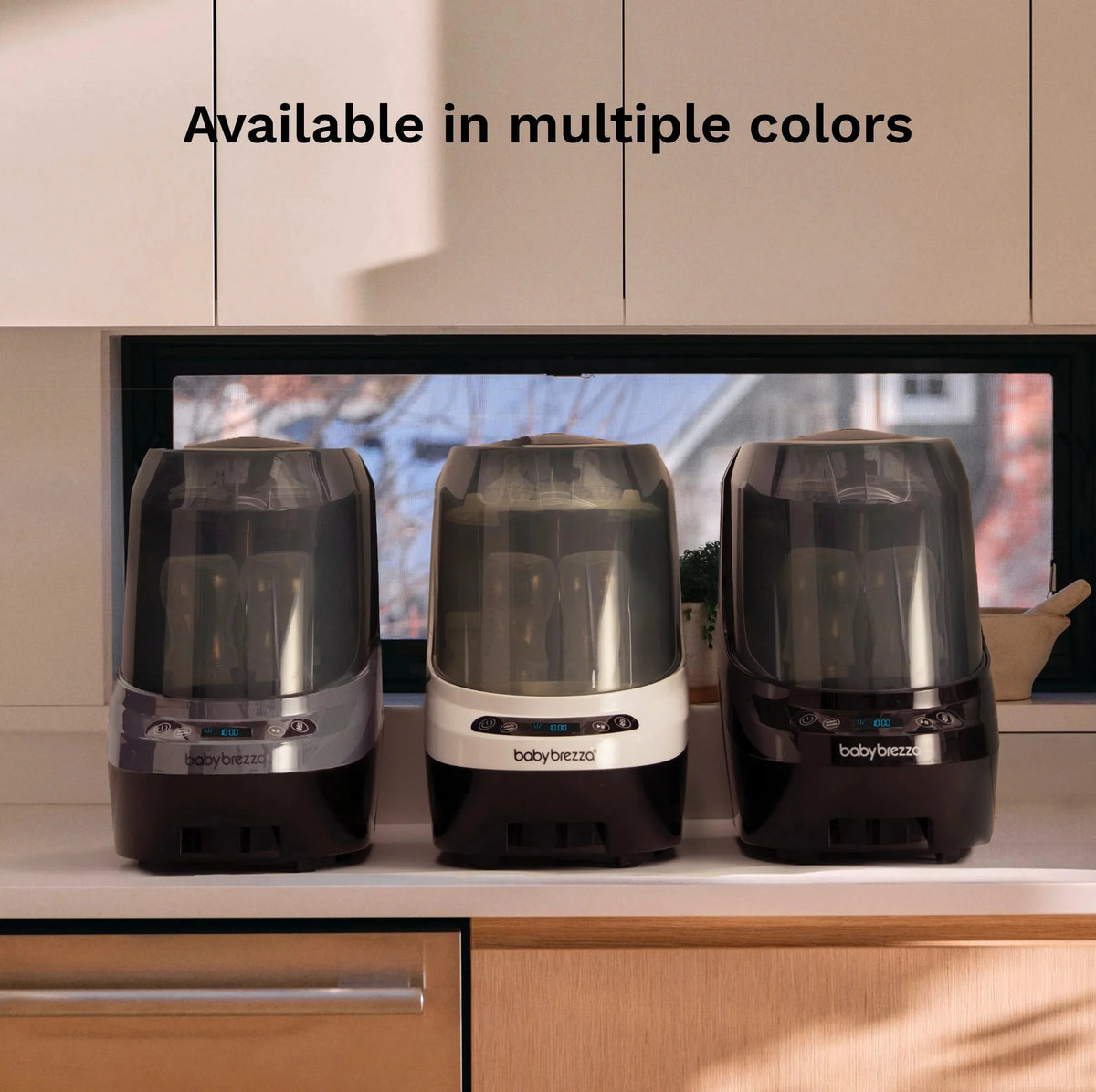 Three-bottle washer units in multiple colors with clear tops