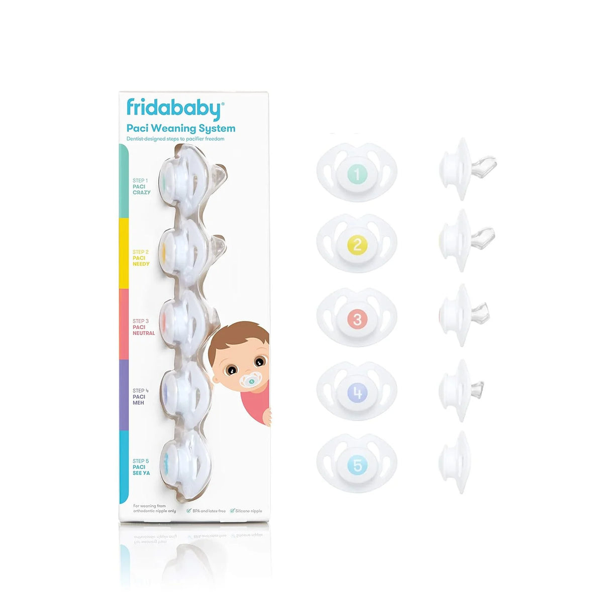 fridababy paci weaning system silicone pacifier set in retail box