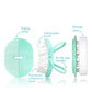 Baby hairbrush and comb set with storage case, teal grips and white bristles