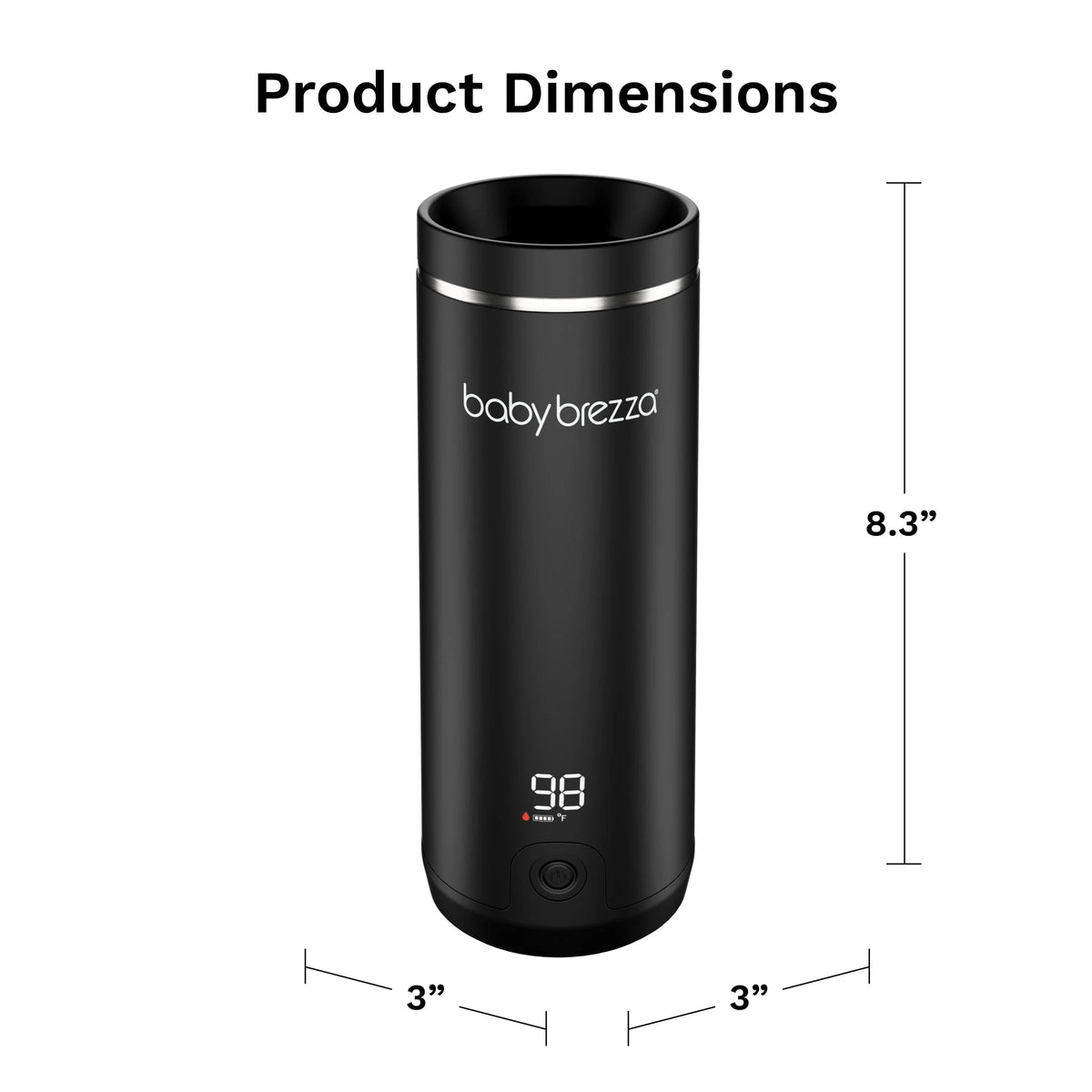 Portable bottle warmer with black cup, LED temp display and bottom control button