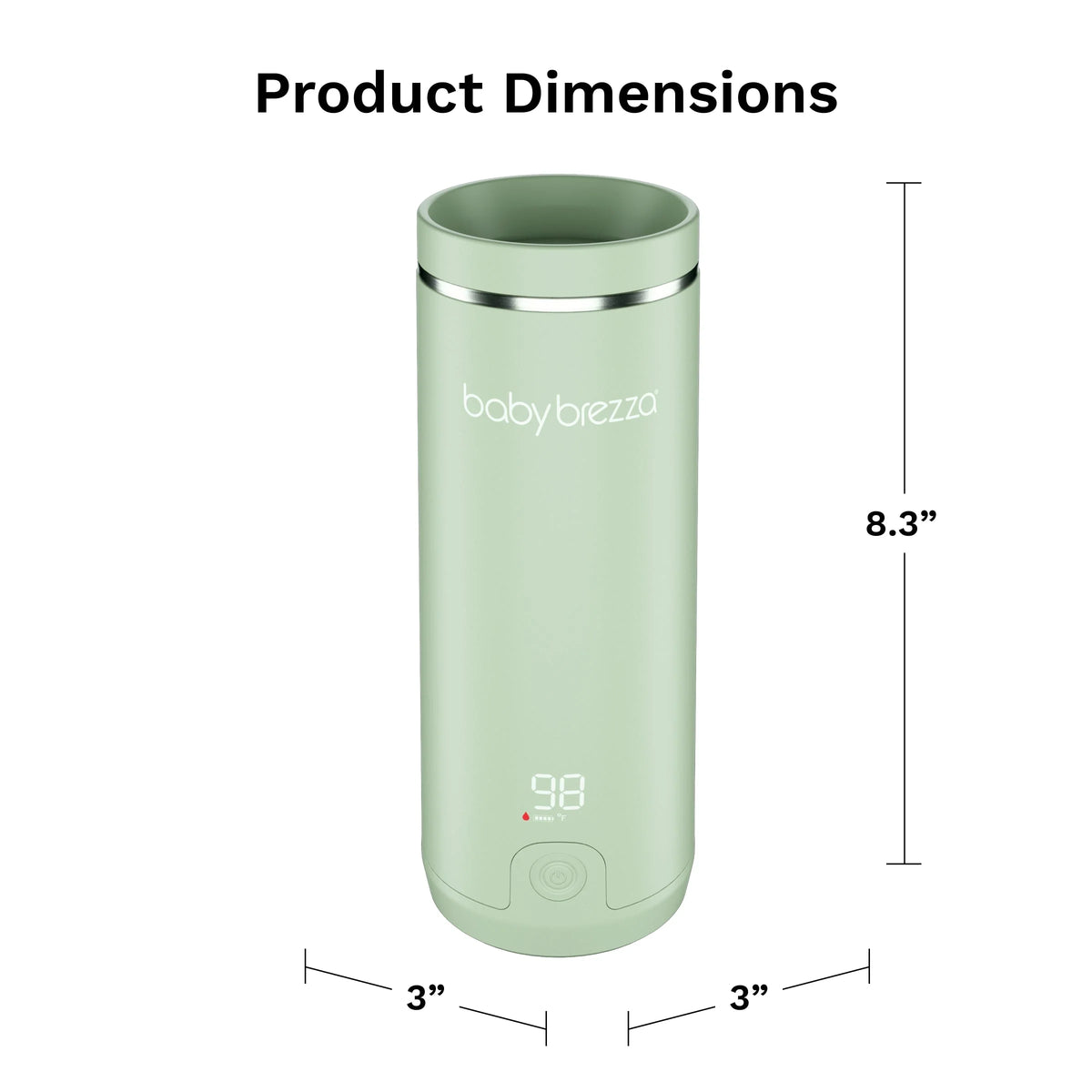 Portable bottle warmer with green cup, LED temp display and bottom control button