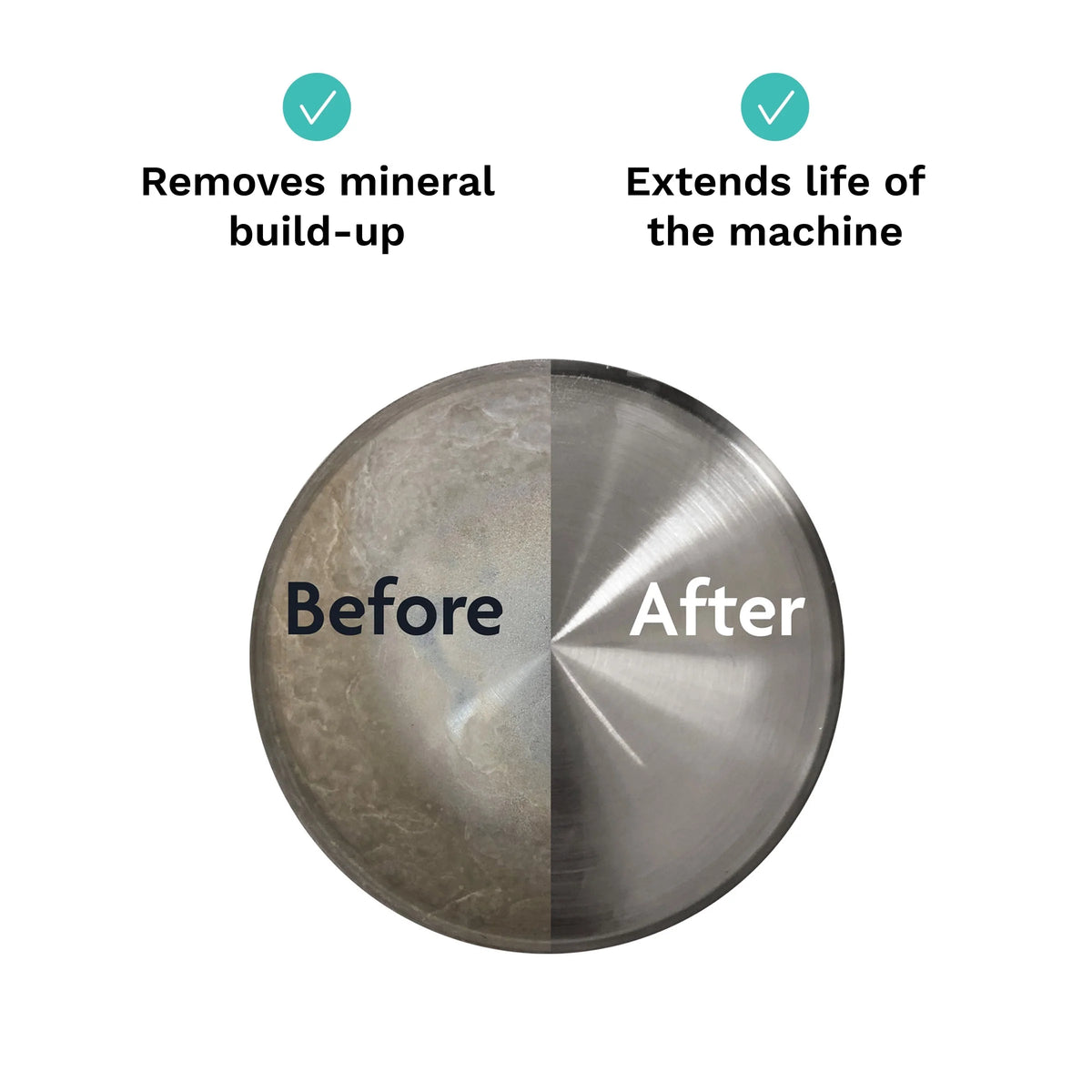 Descaling tablets before-and-after mineral build-up comparison