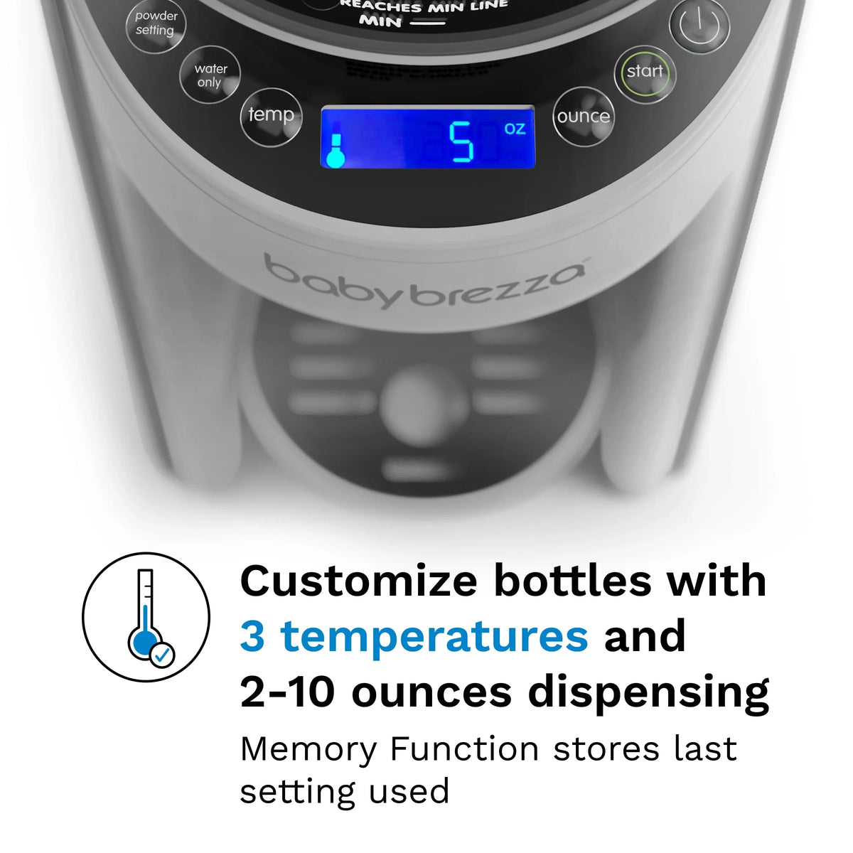 Black formula dispenser with blue digital ounce display and control panel