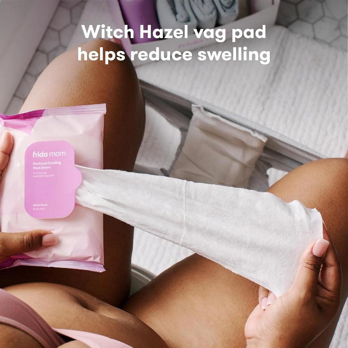 Perineal cooling pad liners, white pads with pink package pouch