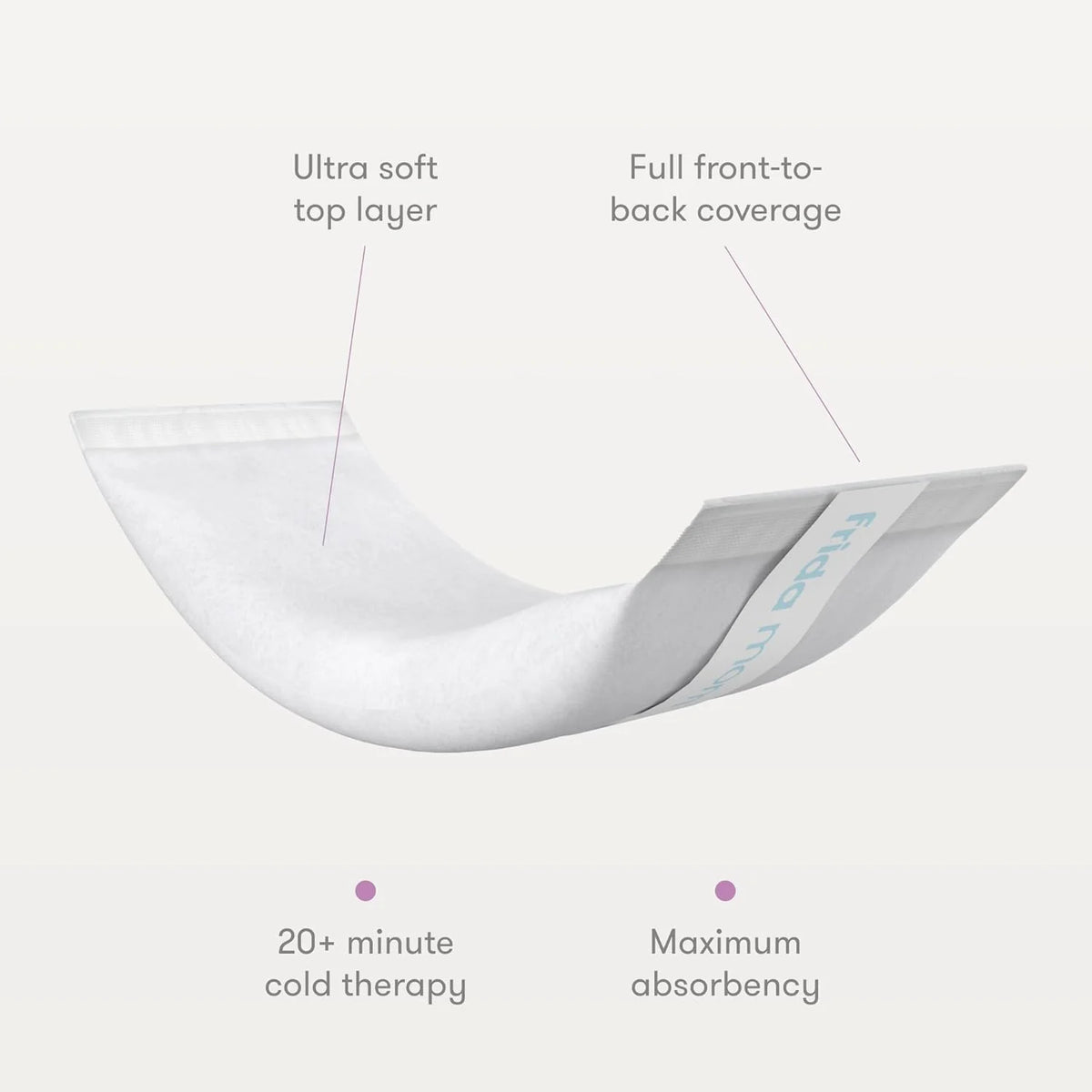 Postpartum ice maxi pad, curved white coverage with raised edges