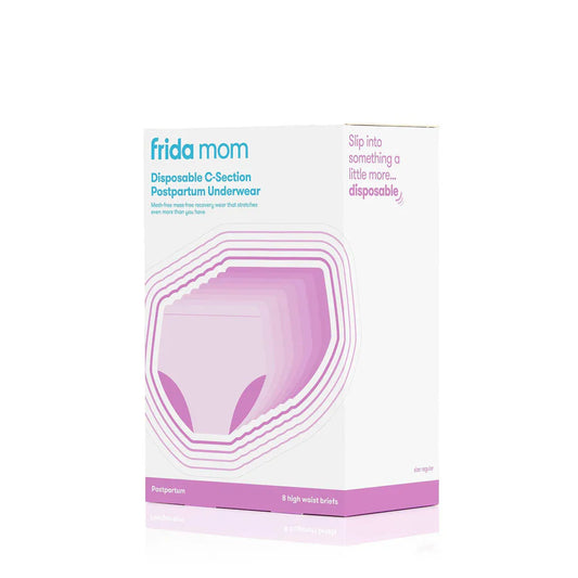 Disposable postpartum underwear pack box, pink and purple labeled briefs