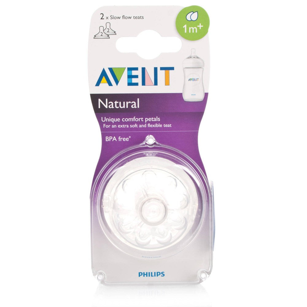 Philips Avent Natural slow flow teats blister pack, 2-pack, 1m+