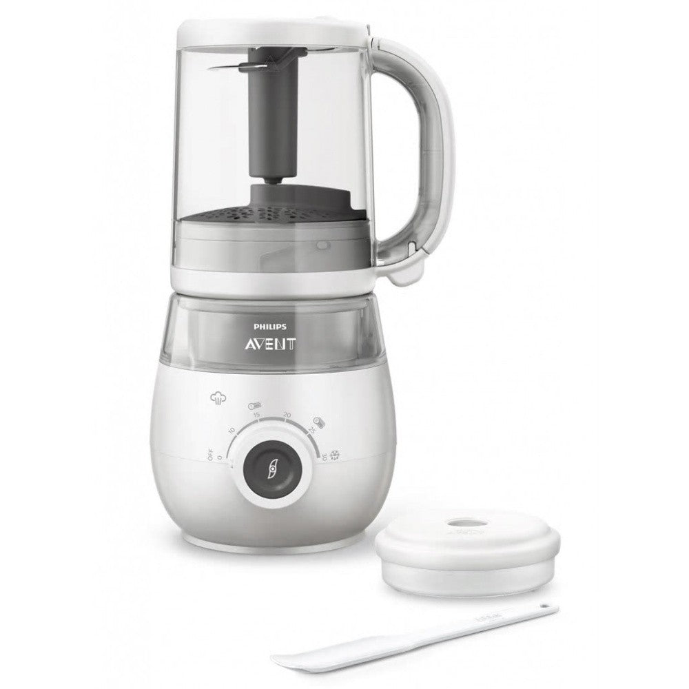 Healthy baby food maker with lid, base controls, Philips Avent, plus spatula and cover