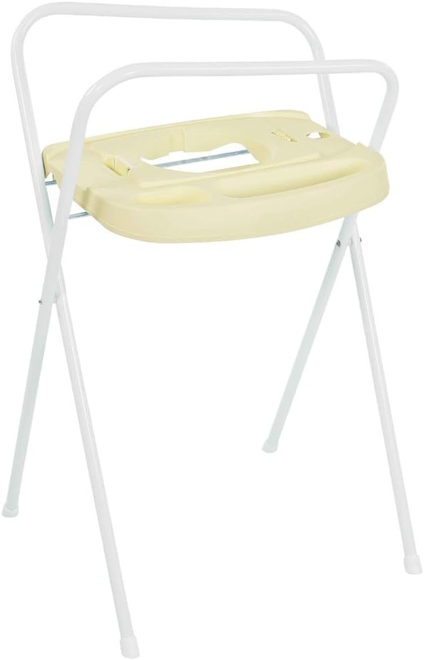 Lemon bathtub support with towel rail, white metal stand and pale yellow tray