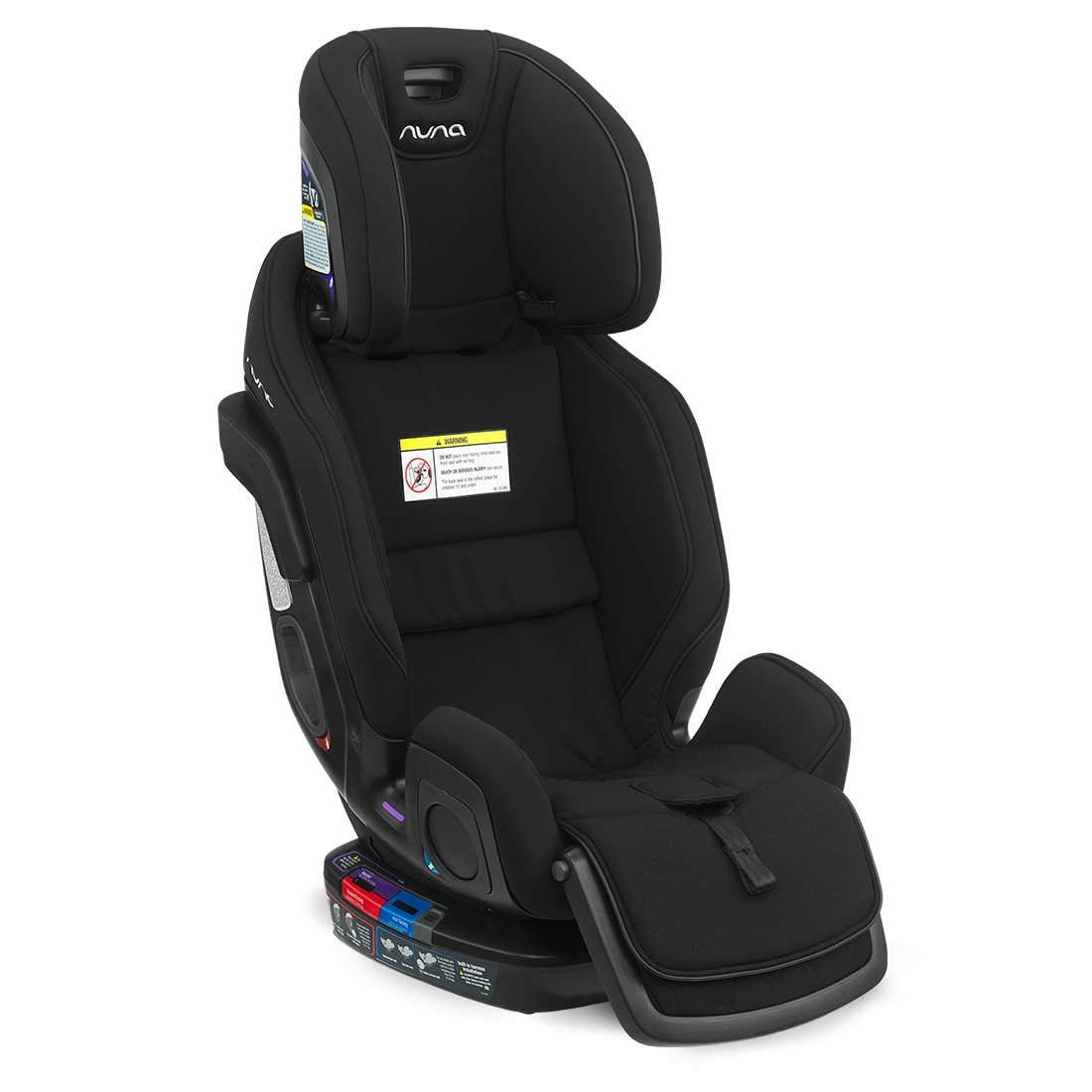 Black convertible car seat with recline shell, harness system and side headrest padding