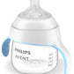 Trainer cup with clear body, PHILIPS AVENT text, blue handle and measurement marks