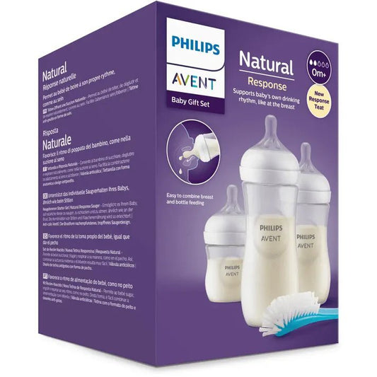 Natural Response newborn gift set box with Philips Avent bottles and brush