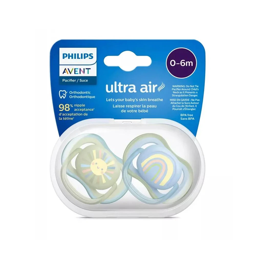 Philips Avent Ultra Air newborn pacifiers, 0-6 months, blue and mint, two-pack