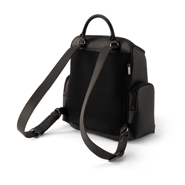 Black caviar-style backpack with padded panel and adjustable shoulder straps