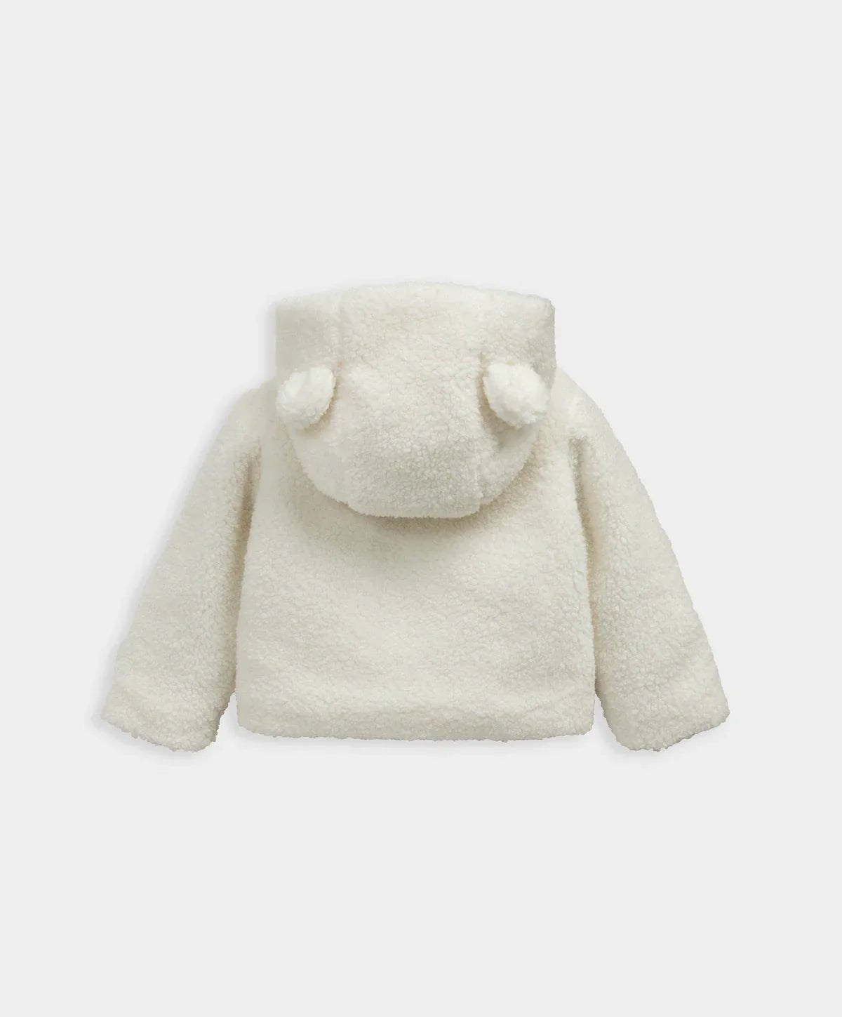 Cream borg jacket back view with attached hood