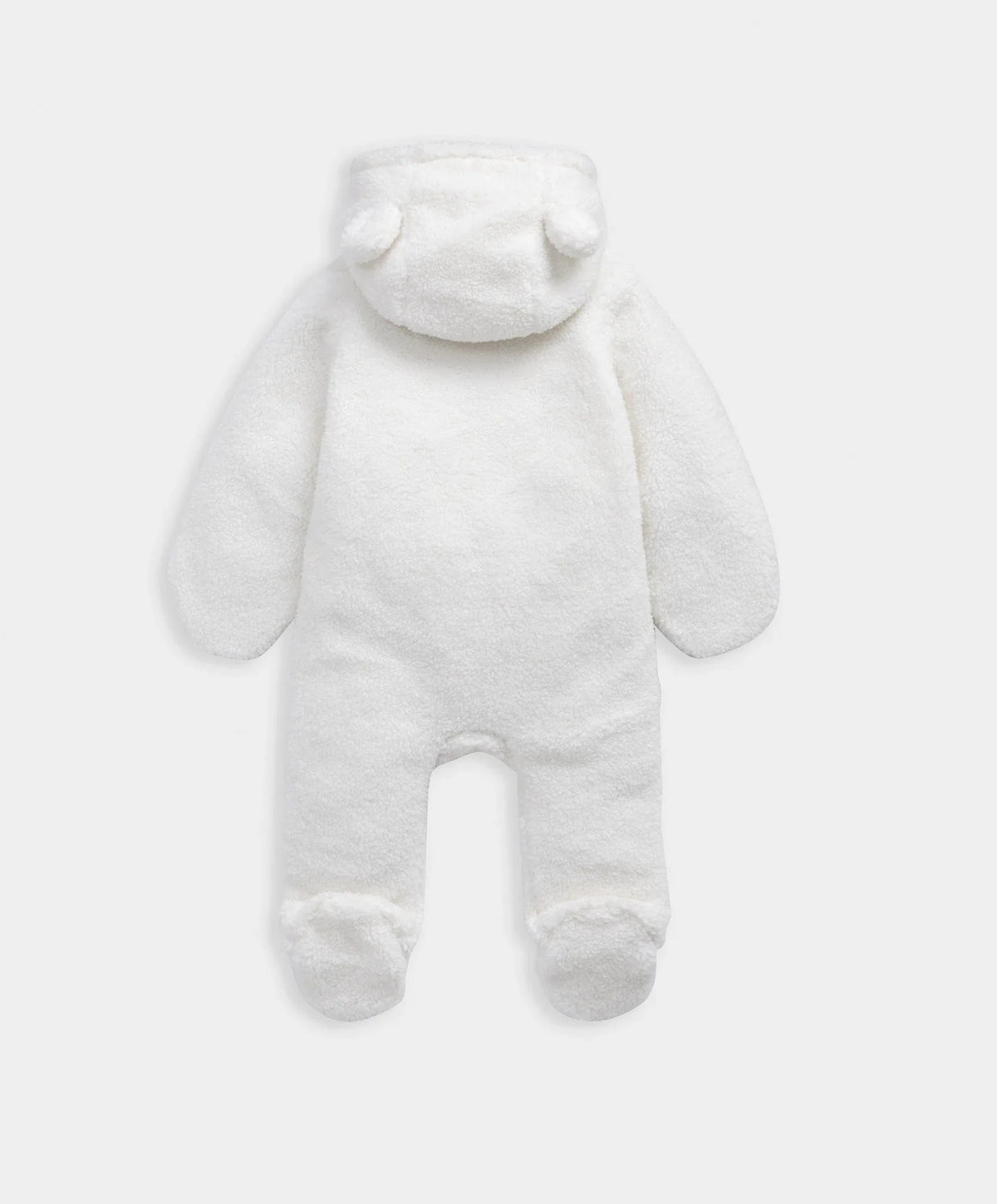 Cream borg pramsuit with bear-ear hood, full-length leg coverage
