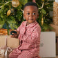 Red and white check jersey pyjama set, button-front shirt and matching trousers
