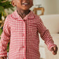 Red and white check jersey pyjama top with button front and collar