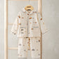 Transport print pyjama set: zip-front jacket and matching pants, cream