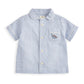 Blue-and-white striped short-sleeve pyjama shirt with button front and chest pocket
