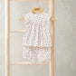 Girls rose print short pyjamas set, white sleeveless top with ruffled neckline and shorts