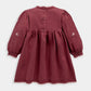 Maroon floral embroidered baby dress with buttoned back and long puff sleeves
