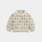 Floral knitted sweater with all-over flower motif, cream, long sleeves, ribbed hem