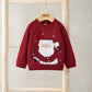 Red knit Christmas jumper with Santa graphic on front, long sleeves, ribbed crew neck