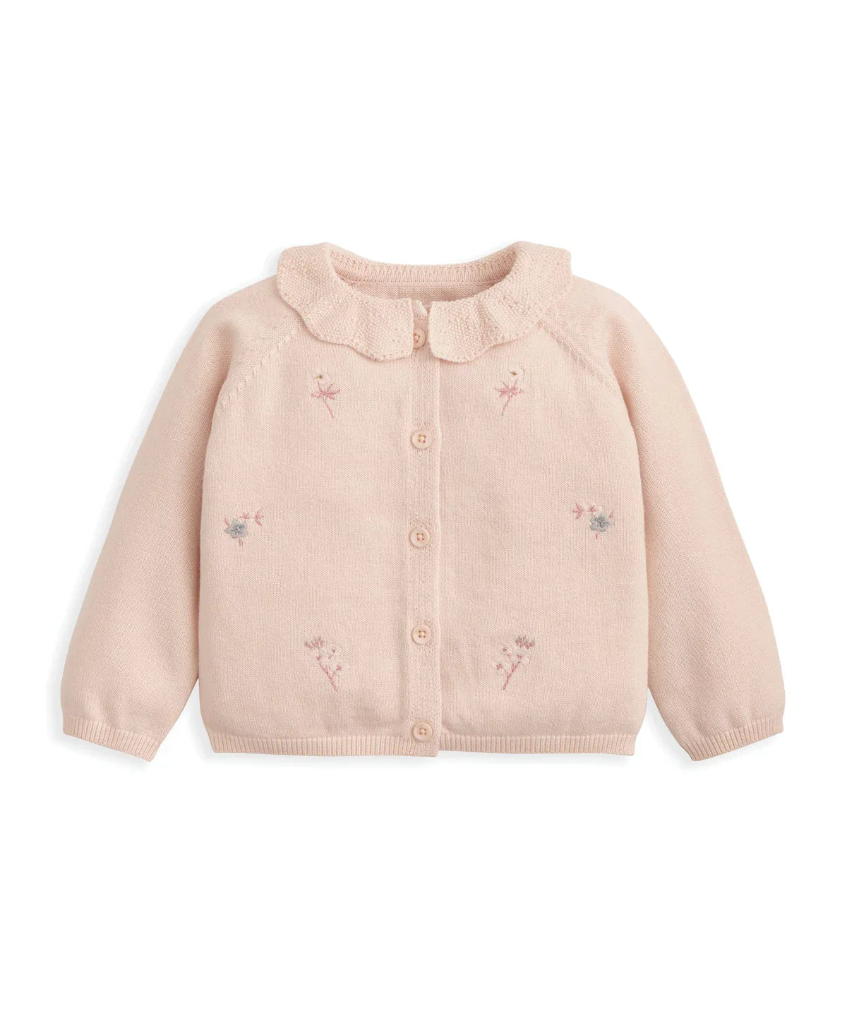 Girls pink embroidered Peter Pan collar button-front top with long sleeves