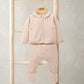 Girls pink embroidered Peter Pan collar top and matching leggings, button-front