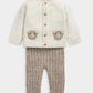 Kids cream cardigan and leggings set with bear appliques, button-front and ribbed knit.