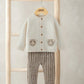 Kids cream cardigan and grey knit leggings set, bear appliques and button-front cardigan.