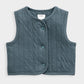 Quilted blue gilet vest with round buttons and sleeveless design