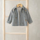 Gray cord shirt with button front and woodland print, long sleeves