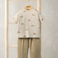Ribbed t-shirt and trousers set, cream with small rhino print, olive-green pants