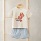 Lobster applique t-shirt and light blue striped shorts set for baby