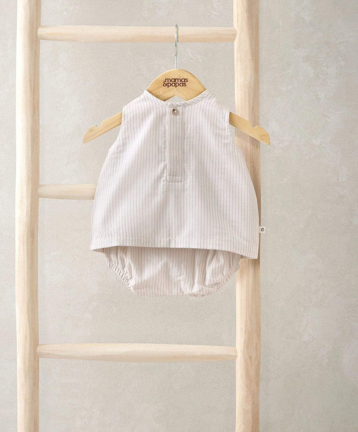 Cream pinstriped sleeveless top and matching bloomers with elastic waist
