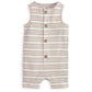 Ribbed shortie romper in light horizontal stripes, sleeveless with button placket