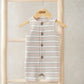 Ribbed shortie romper, sleeveless striped knit with buttoned front and open legs