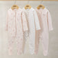 Floral sleepsuit pack of 3: light pink and white long-sleeve footed onesies