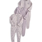 Lavendar 3-pack sleepsuits with long sleeves: solid lavender and all-over print pairs
