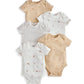 Duckling short-sleeved bodysuits (5), striped and solid designs, neutral tones