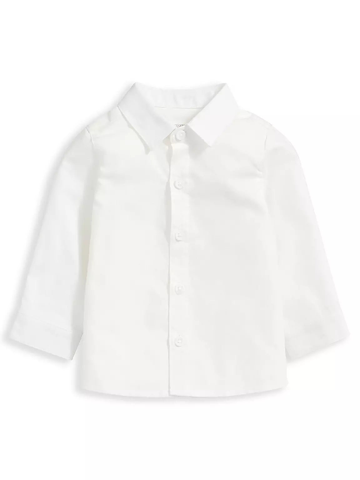 Baby boys white dress shirt with button front and spread collar, long sleeves