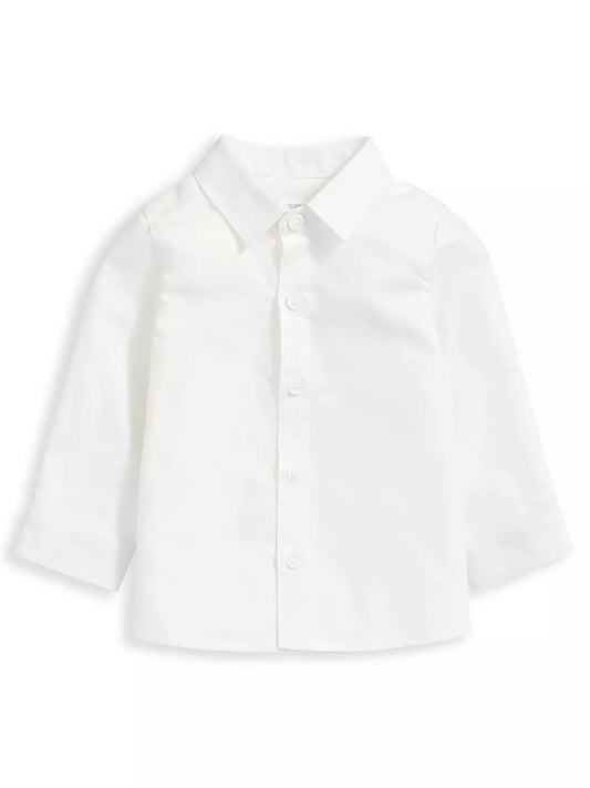 Baby boys white dress shirt with button front and spread collar, long sleeves