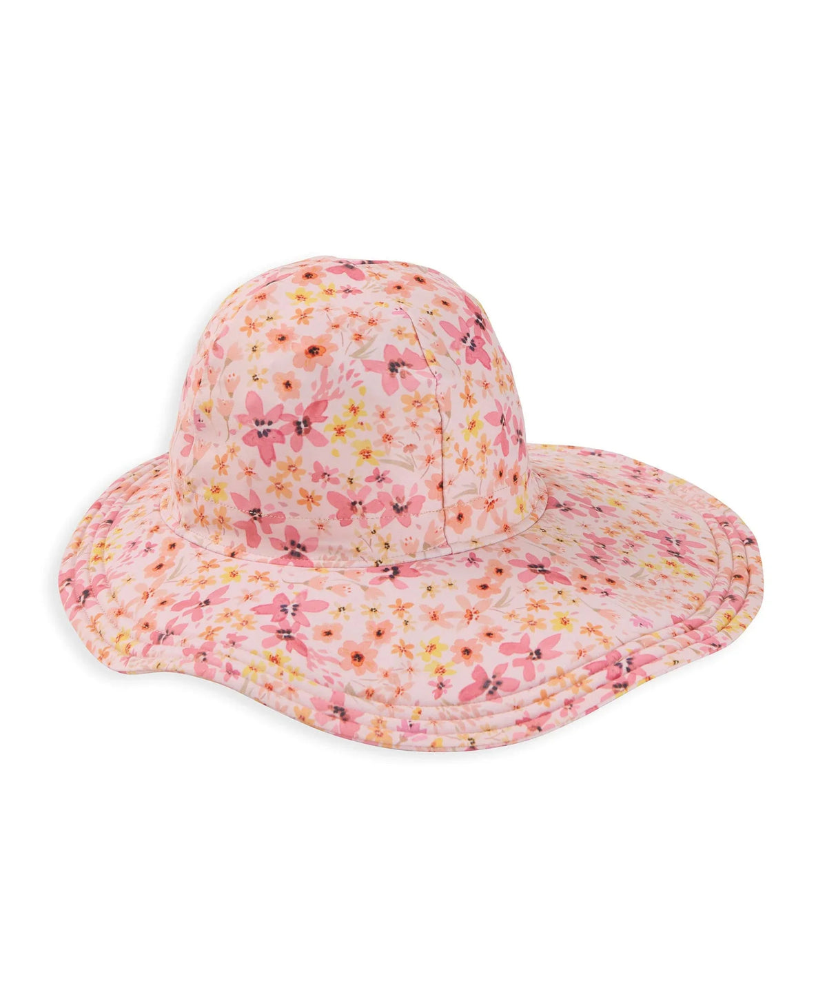Floral floppy sunhat in light pink with colorful flower print
