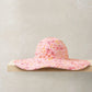 Floral floppy sunhat in light pink with wide brim and flower pattern
