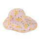 Lemon print floppy sunhat, light pink with yellow lemon pattern, curved brim