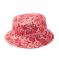 Red bucket hat with white nautical pattern, front view, wide brim